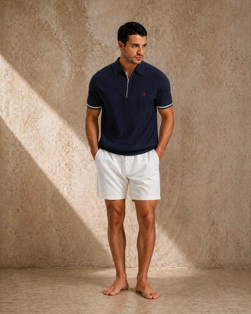 ORGANT ÉLYSÉE Ribbed Zip Polo – Ivory