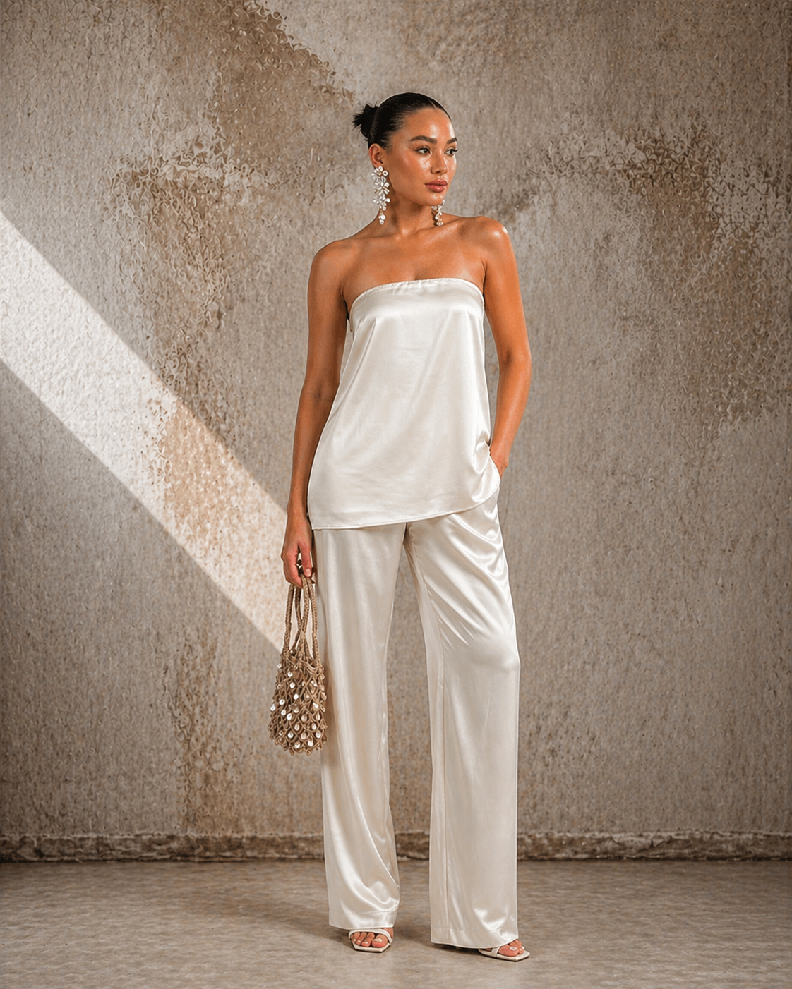 ORGANT LUMIÈRE Satin Two-Piece Set – Ivory