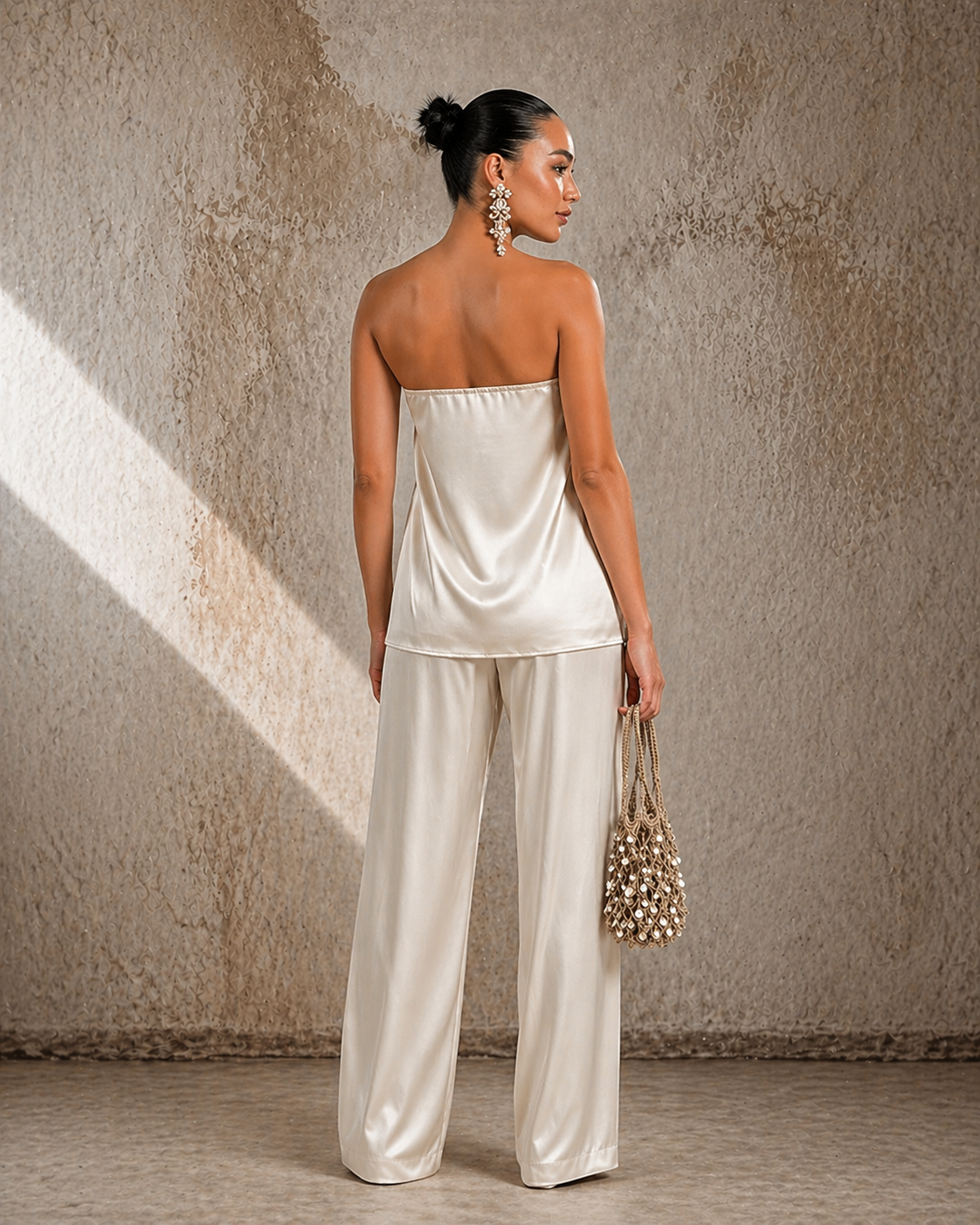 ORGANT LUMIÈRE Satin Two-Piece Set – Ivory