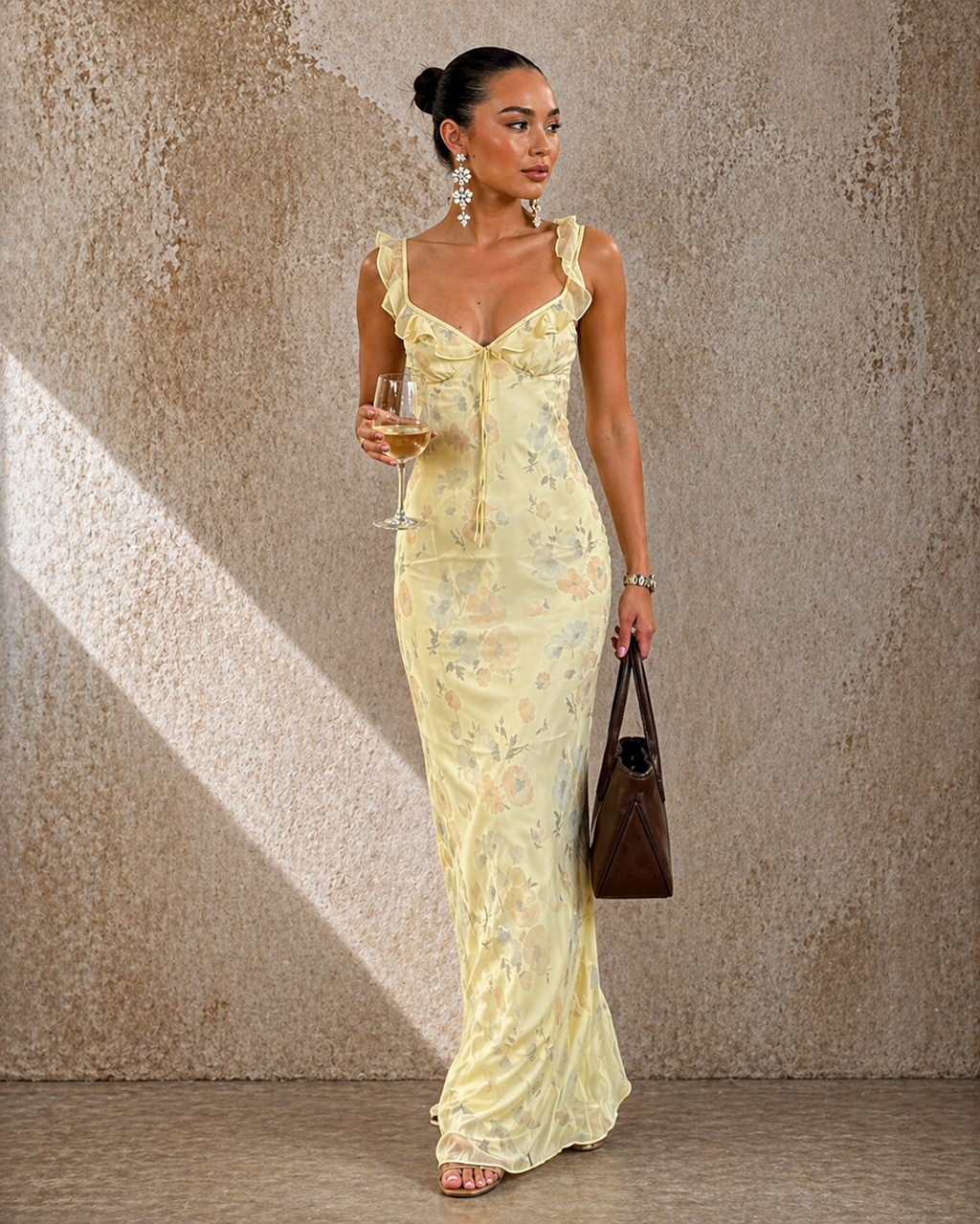 ORGANT SUMMER AURÉLIA Sheer Floral Maxi Dress – Soft Yellow