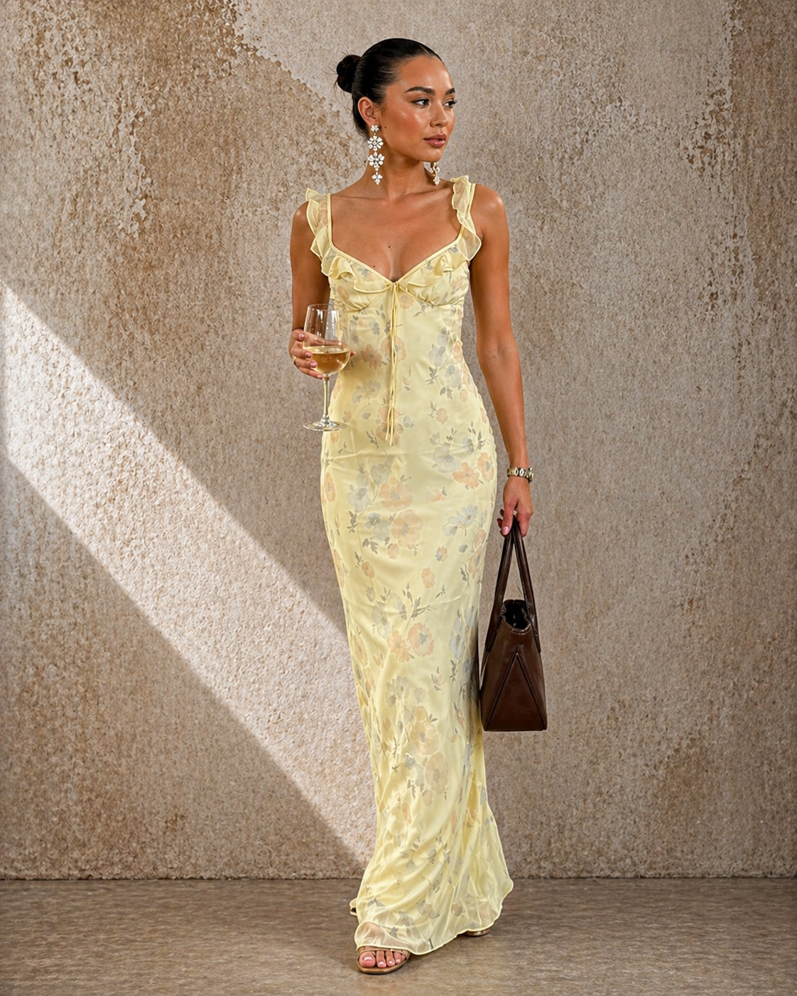 ORGANT SUMMER AURÉLIA Sheer Floral Maxi Dress – Soft Yellow