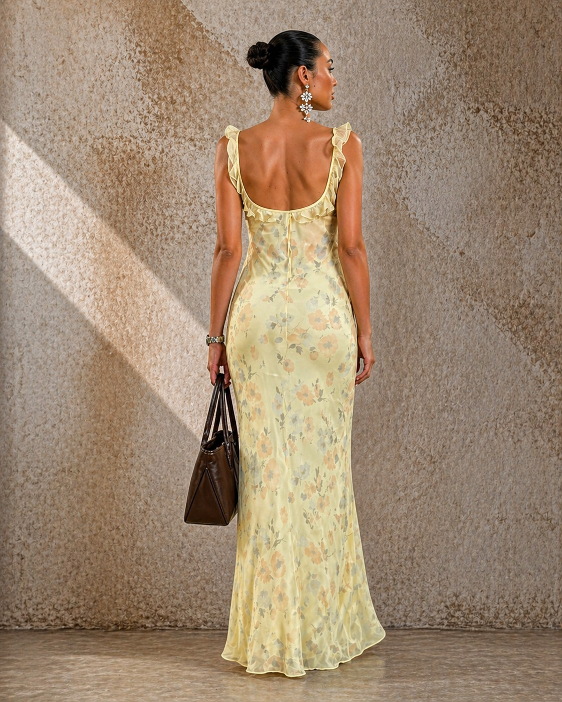 ORGANT SUMMER AURÉLIA Sheer Floral Maxi Dress – Soft Yellow