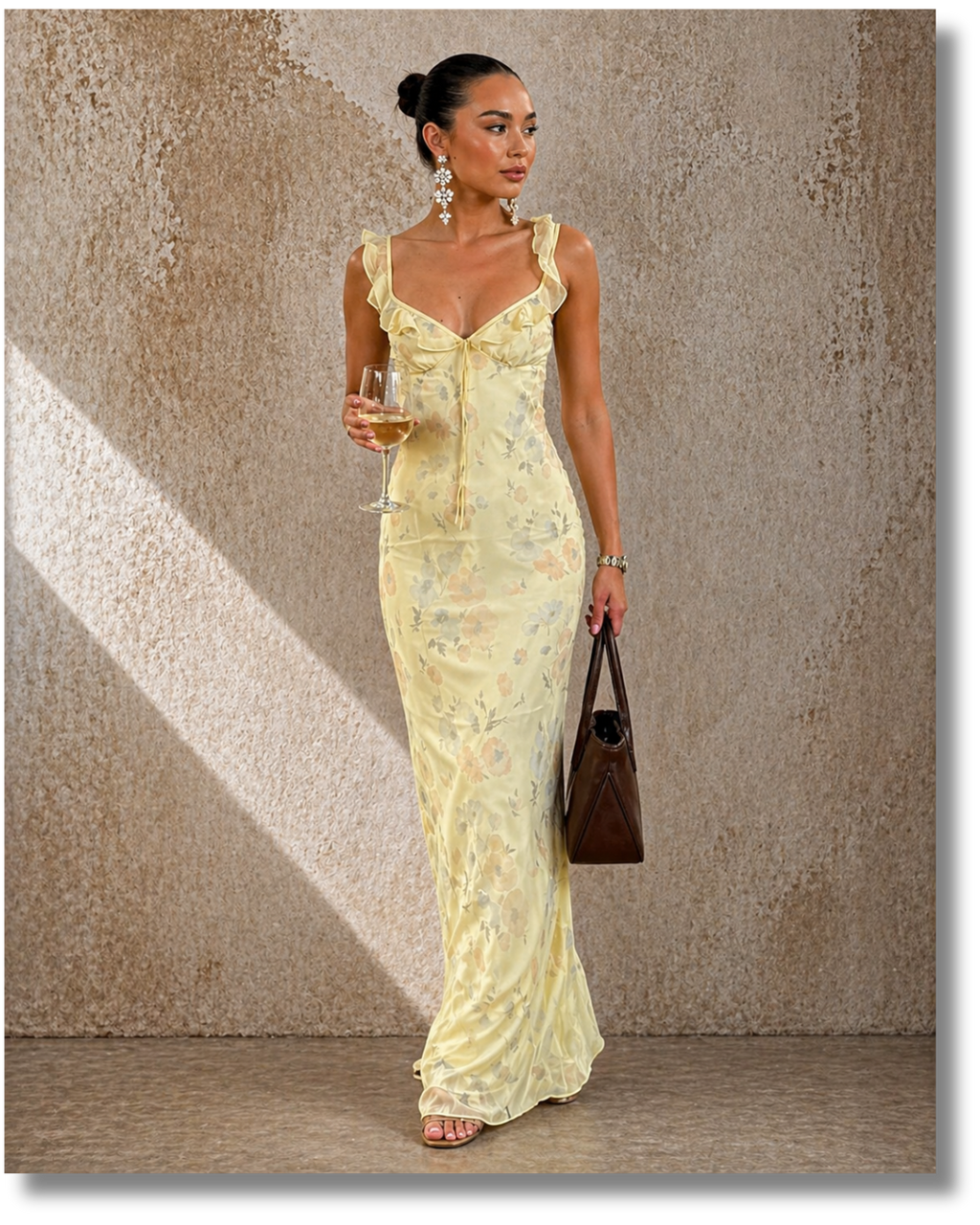 ORGANT SUMMER AURÉLIA Sheer Floral Maxi Dress – Soft Yellow