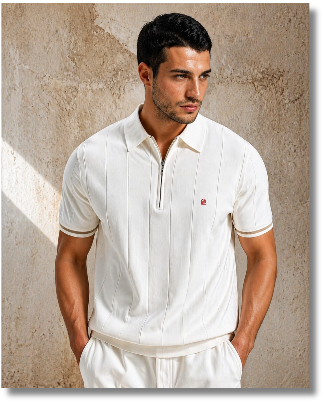 ORGANT ÉLYSÉE Ribbed Zip Polo – Ivory