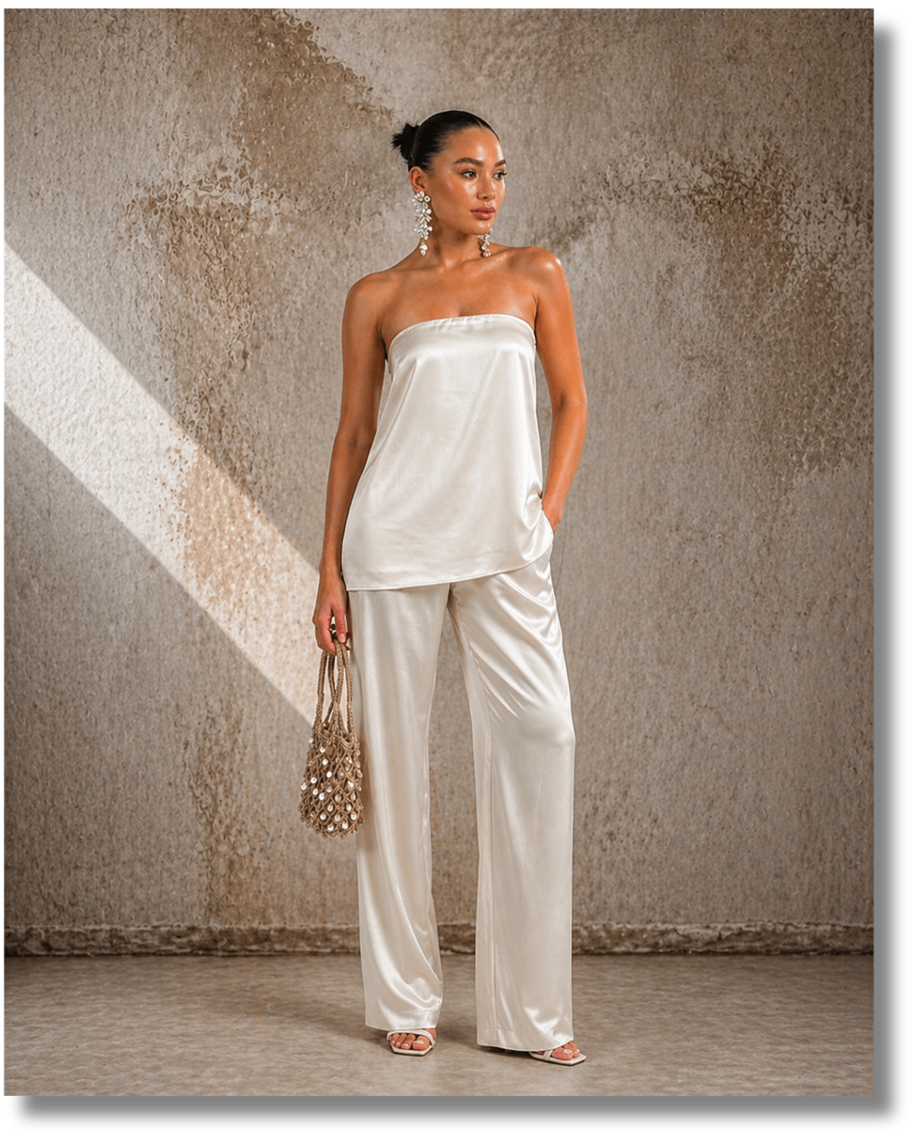 ORGANT LUMIÈRE Satin Two-Piece Set – Ivory