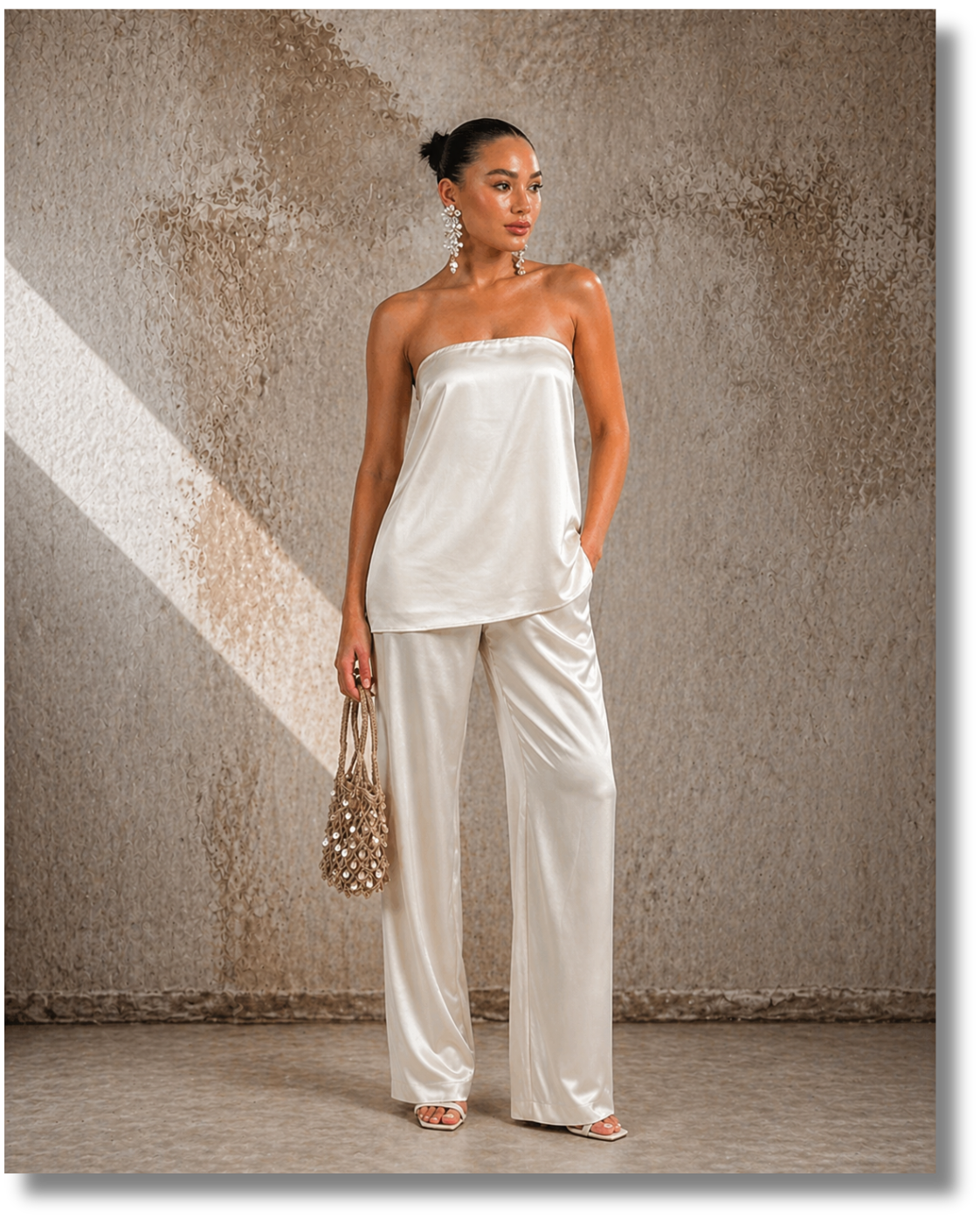 ORGANT LUMIÈRE Satin Two-Piece Set – Ivory