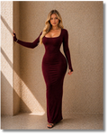 ORGANT NOIRÉ Sculpt Long Sleeve Maxi Dress – Bordeaux
